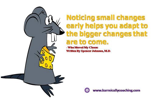 Mouse with cheese reading quote on noticing small changes