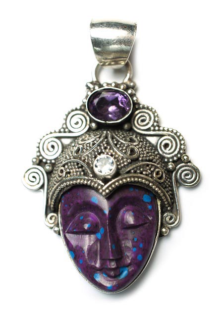 Amethyst and stone Asian Goddess pendant 