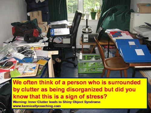 disorganized living space full of clutter