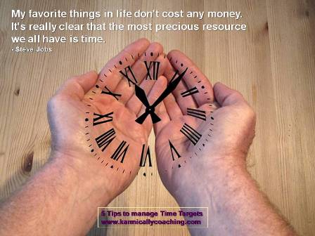Hand holding imaginary clock with Steve Jobs quote on time