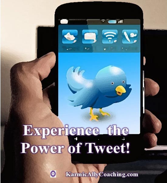 Twitter Bird in mobile phone waving a tweet