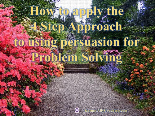 Four steps in the garden to show the approach to problem solving