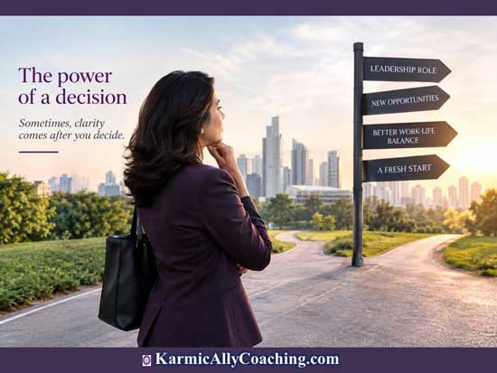 Professional woman standing at crossroad looking at signposts and exercising the power of a decision. AI Generated. Professional woman standing at crossroad looking at signposts and exercising the power of a decision. AI Generated.