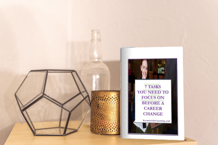 Career change tips report from Karmic Ally Coaching on desk with other items