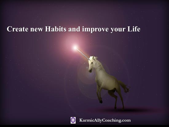 Unicorn pointing to creating new habits to improve life