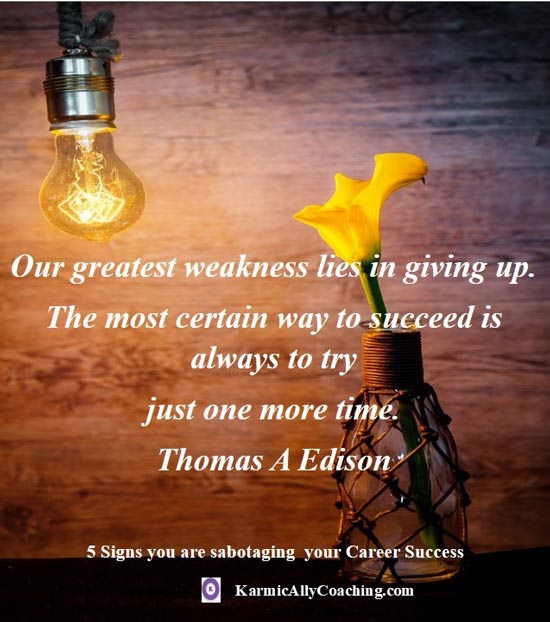 Edison quote on giving up with light bulb and tulip bulb in background bu