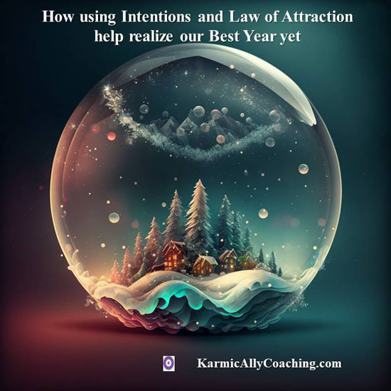 Snow globe with intentions and law of attraction to manifest best year
