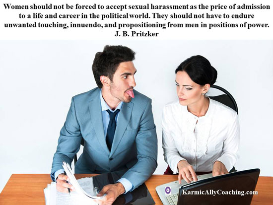 Man and woman at work and sexual harassment quote