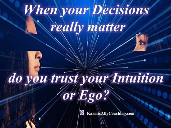 Woman looking her intuition or ego for decision