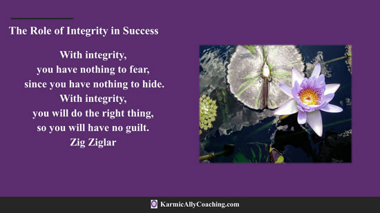 Zig Ziglar quote on integrity with a lotus in the pond
