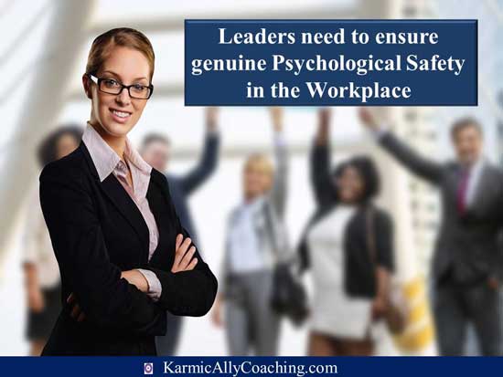 Leader with team who experience psychological safety in the workplace