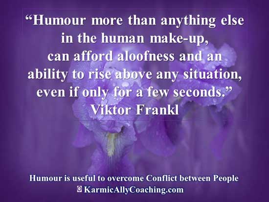 Viktor Frankl quote on humour against backdrop of purple irus