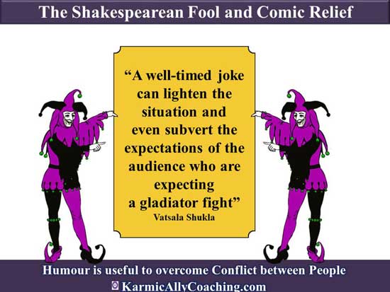 2 Shakesperean Fools and quote from Vatsala Shukla on comic relief
