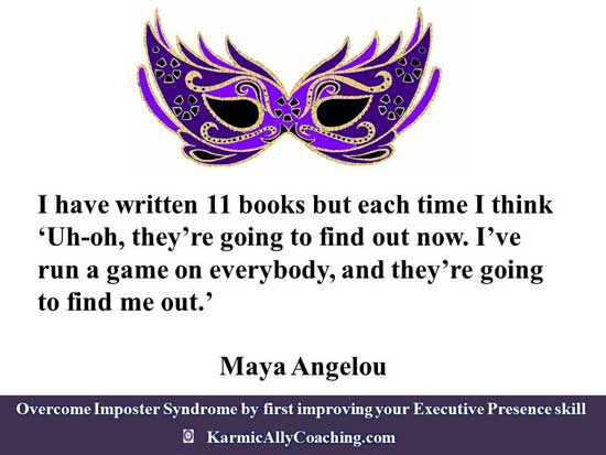 Purple eye mask and Maya Angelou quote on Imposter Syndrome