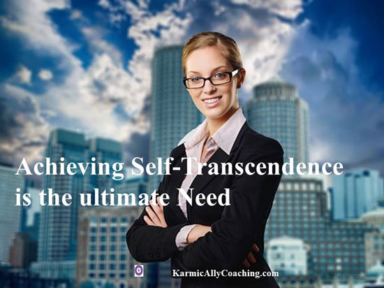 Self-transcended woman professional smiling with corporate buildings in the background