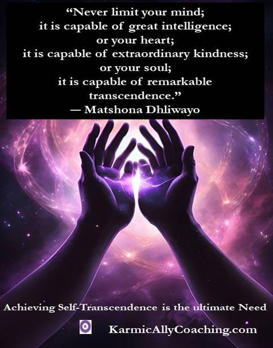 Hands reaching out to cosmos and quote on transcendence
