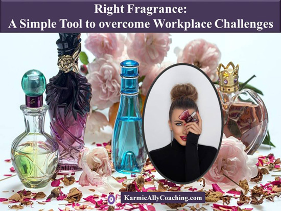 Fragrances and woman in a frame holding a perfume bottle for confidence