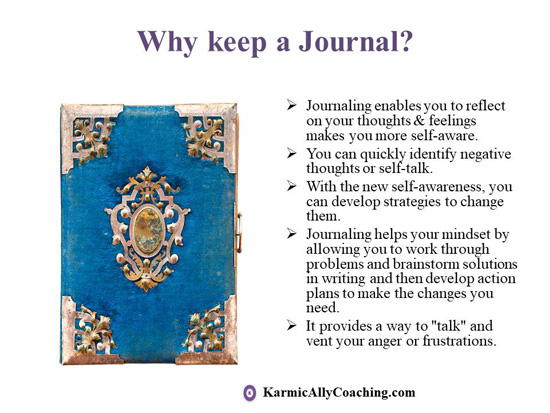 Image of blue bounded journal and reasons why to keep a journal