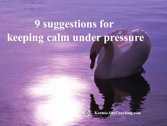 Swan looking at moon's reflection in purple hue water and 9 suggestions for keeping calm under pressure