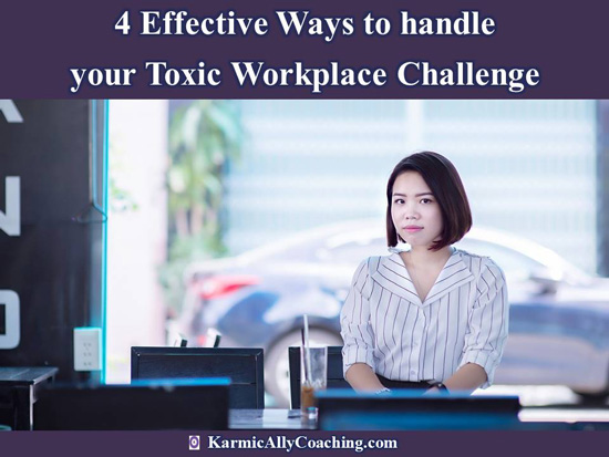 Pensive woman at her office desk considering ways to handle her toxic workplace challenge