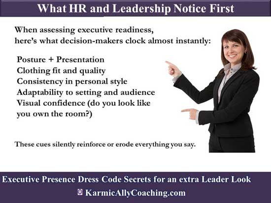 Woman professional pointing to what HR and Leaders notice first