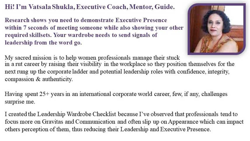About Coach Vatsala Shukla, creator of the Leadership Wardrobe Checklist