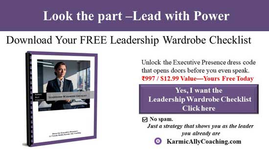 Invitation to download Karmic Ally Coaching's Leadership Wardrobe Checklist with image of the checklist