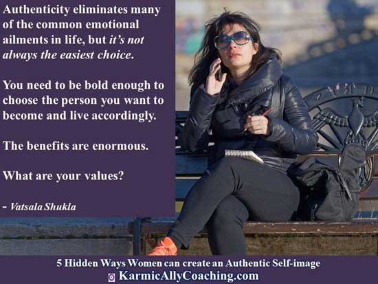 What are your values? Woman on an outdoor bench reflecting on authenticity and values quote from Vatsala Shukla