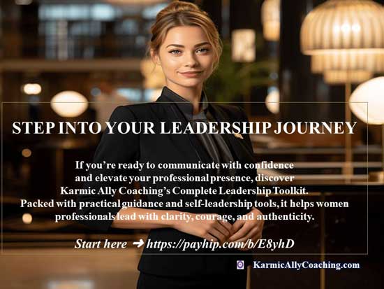 Step into your leadership journey with this complete Leadership Toolkit Smiling woman professional inviting you to step up to your leadership journey