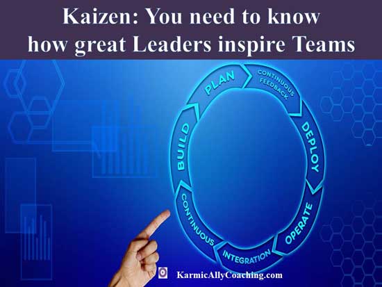 Finger of hand pointing to Kaizen process improvement 