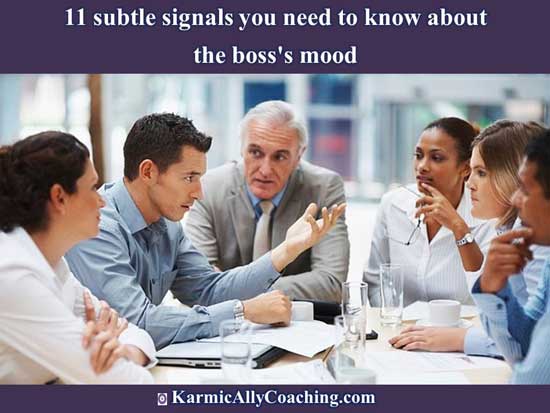 Man in meeting not noticing boss's mood 