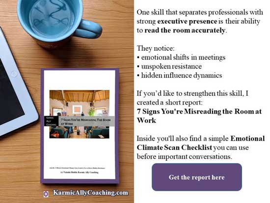 7 signs you're misreading the room at work report on desk with blue cup