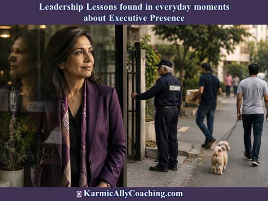 Woman professional looking at everyday activities around her and the lessons she can learn. AI generated image